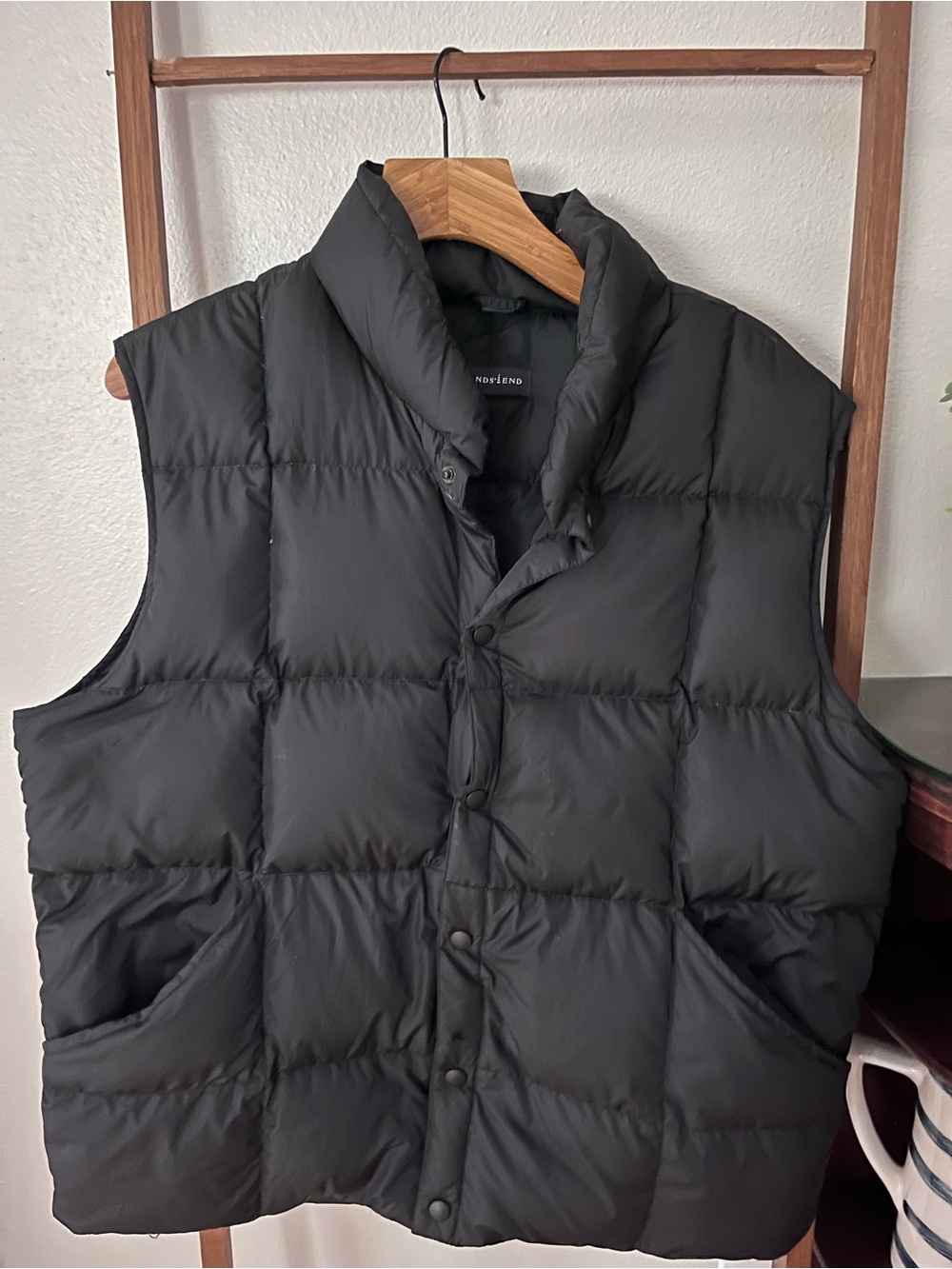 Lands End Black Quilted Puffer Vest - Men's